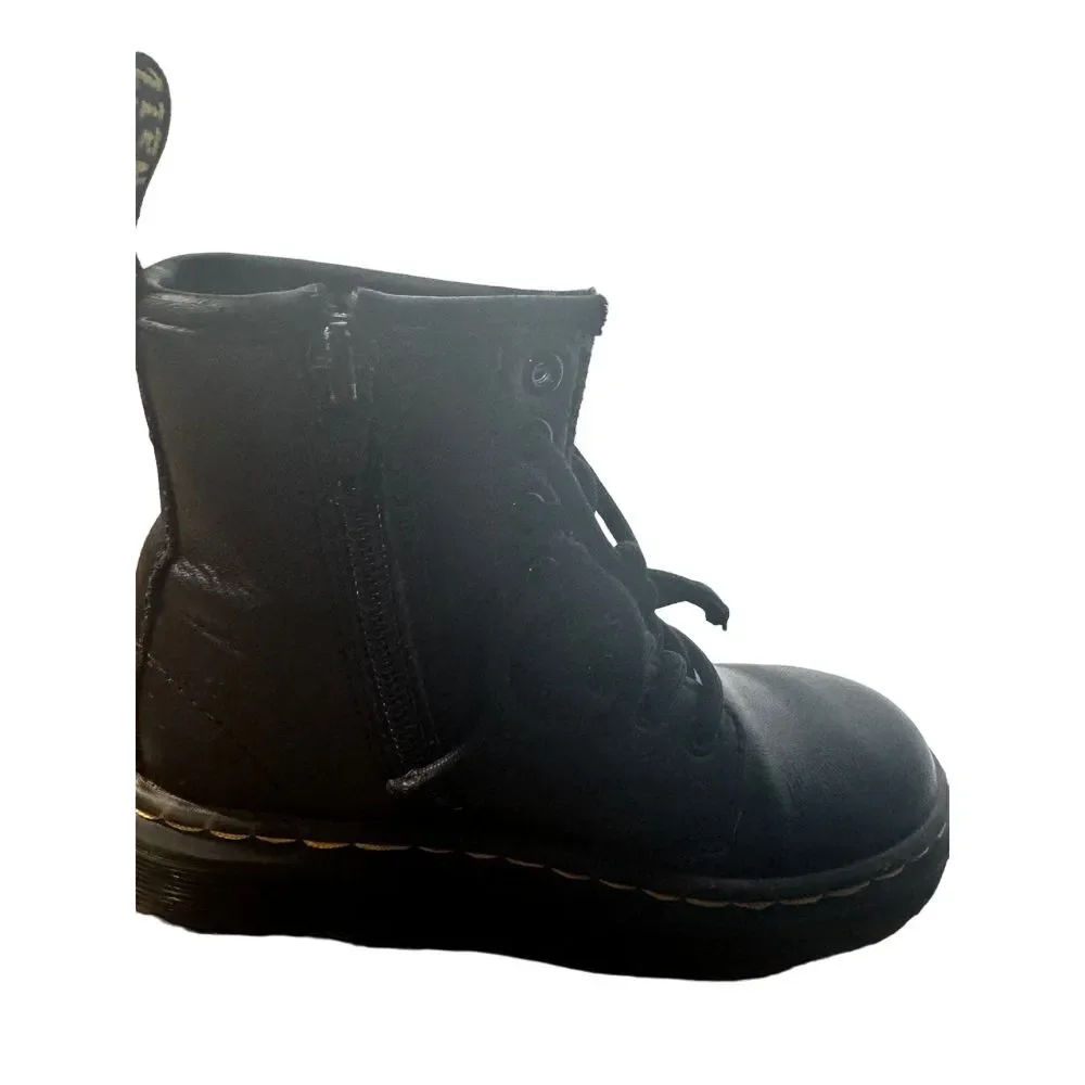 Dr Marten Girls Black Leather Lace Up Side Zip Boots Docs Girls Size 11‎